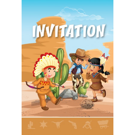 6 Invitations Enveloppes Cowboys Indiens