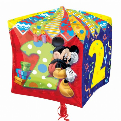 Ballon Helium Cube Mickey Age 2 Ans De Dimensions 38 X 38 Cm A Prix Feerique