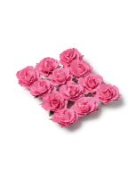 12 Roses papier sur tige fuchsia